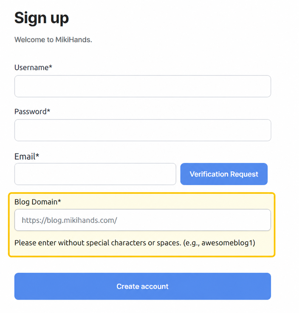 Sign-up screenshot