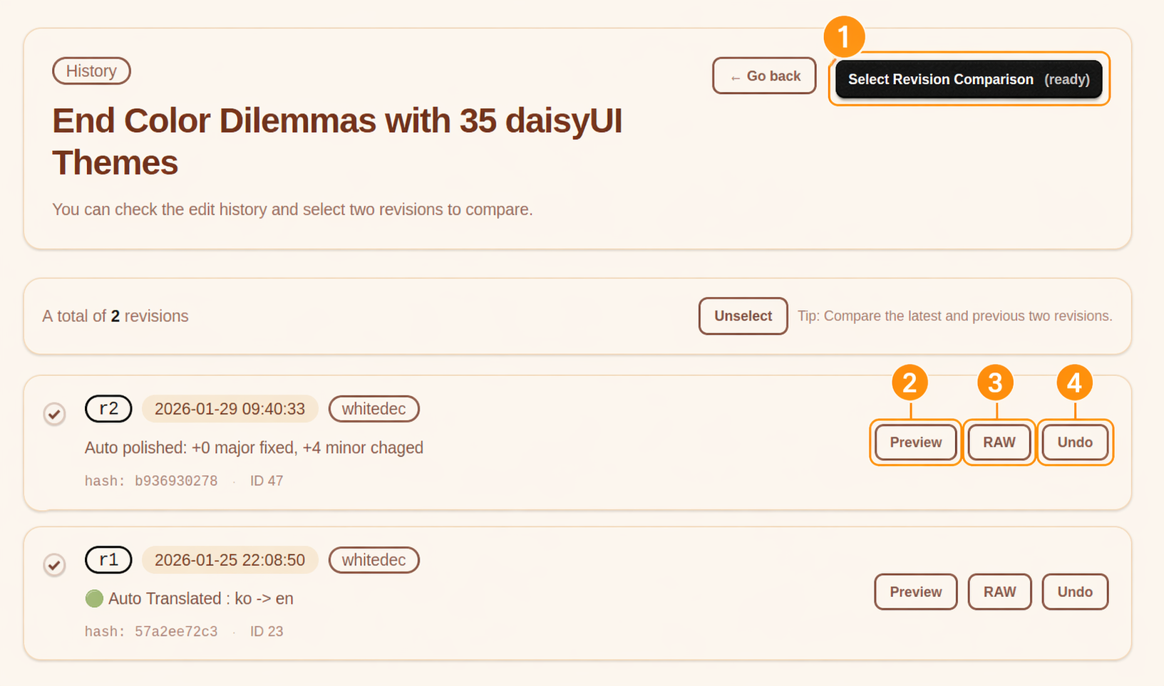 History and diff management